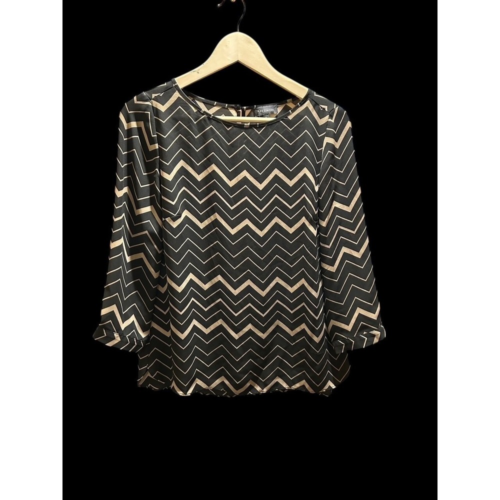 The Limited Long Sleeve Sheer Black Blouse with Brown Stripes Size Small T29-3